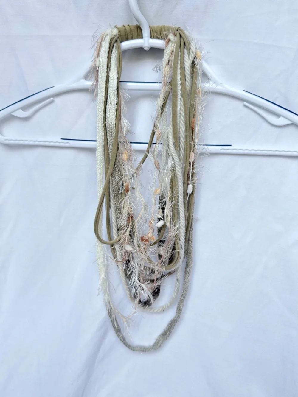 Layered Olive Green & Cream Multi-Strand Necklace